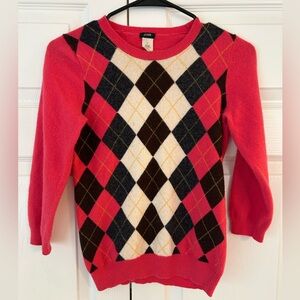 J.Crew Women’s Pink Argyle Print Knit Cashmere/Wool Tunic Sweater Blouse Size S